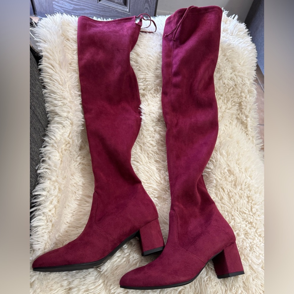 Stuart Weitzman  Suede Over The Knee Burgundy Boots Sz 5